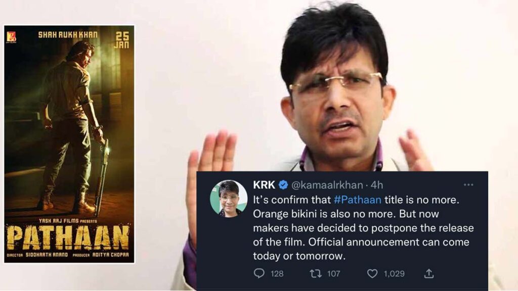 KRK Makes a Shocking Claim For Shahrukh khan's Upcoming Film Pathaan Will Postponed ?